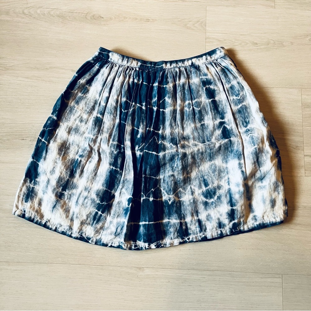 Madewell Indigo Shibori Tie Dye Linen A-Line Mid-Rise Short Skirt Size 4